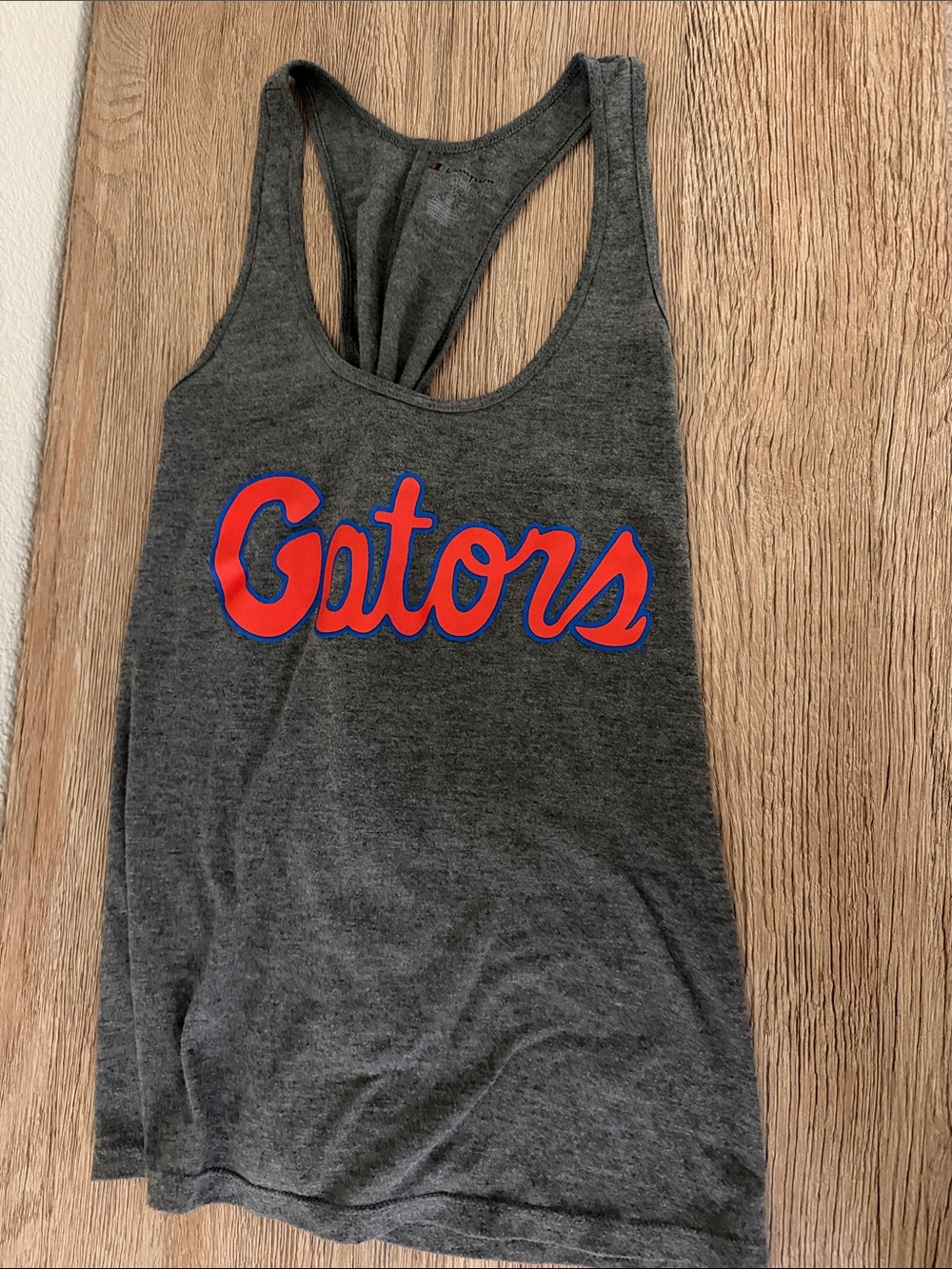 Champion Charcoal Gray Racerback Tank with Red and Blue 'Gators' Script